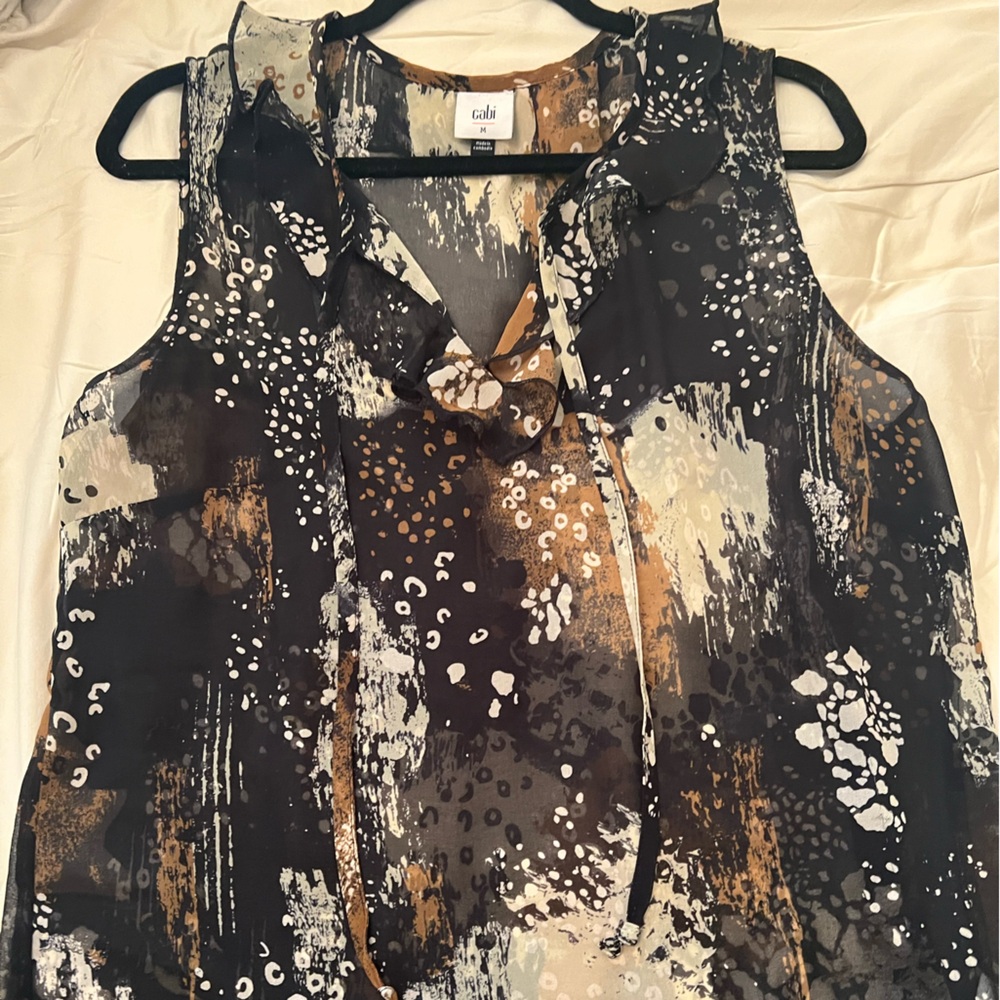 CAbi Graphic Tie Front Black and White Blouse